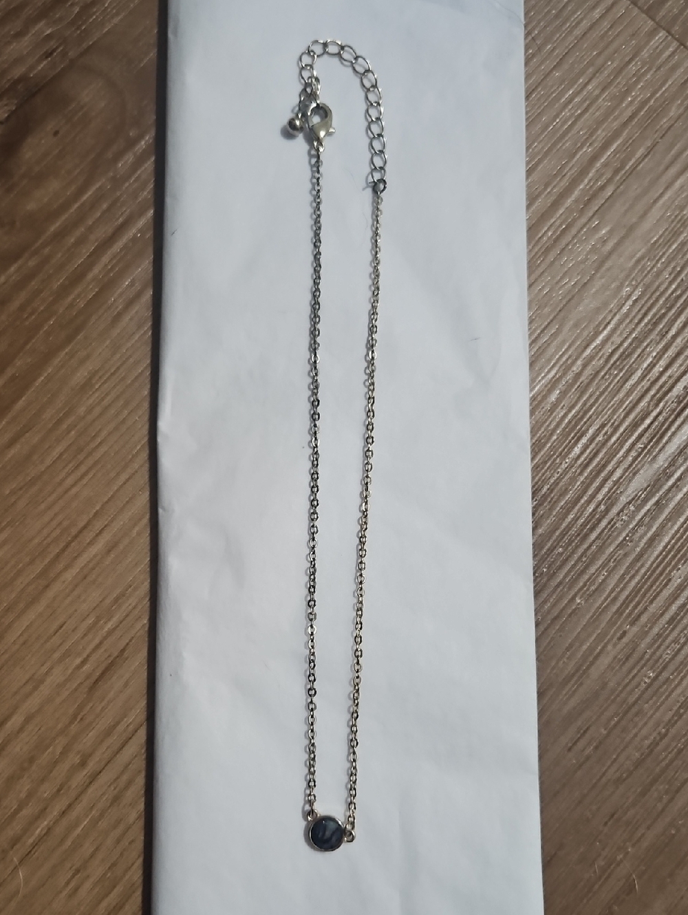 Delicate Gold Chain Choker Necklace with Dark Blue Stone